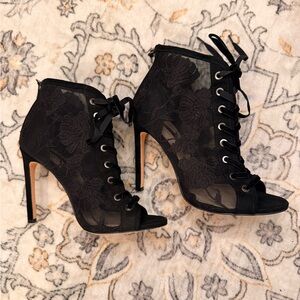 Elegant Black Lace-Up Heels